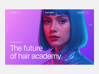 Futuristic Hair Academy — UI Design Exploration designconcept editorialdesign futuristicui visualidentity webdesign