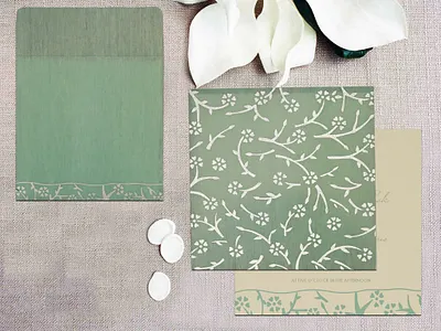 Sage Green Wooly Floral-Themed Wedding Invitation