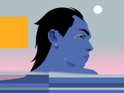 Sunset abstract composition design illustration laconic lines man man illustration man portrait minimal portrait portrait illustration poster vector illustration vector portrait
