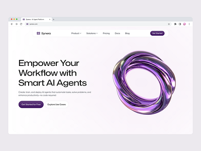 Synera - Hero Section Design for AI Agent ai ai agent clean design hero section landing page minimalist technology ui ux