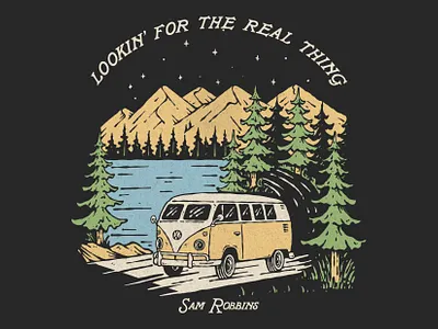 The Real Thing branding camp life design album graphic design illustration logo merch design merchendaise mountain music outdoor outdoor design outdoor life tees design the real thing vintage design vintage illustration