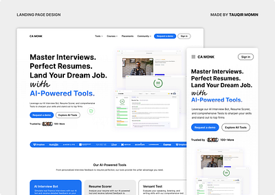 Landing Page Responsive Design ai careertools design figmadesign landing page mobile responsive ui uiux design web design website