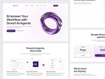 Synera - Web Design Section for AI Agent ai ai agent clean design landing page minimalist purple simple tech ui ux web web design