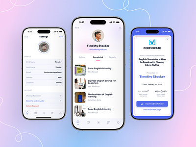 Mobile App for E-learning Platform | Velvot branding course digital education e learning editech education educational platform english learning english platform learning app mobile app mobile design modern design online class online platform study studying ui ui design ux ui