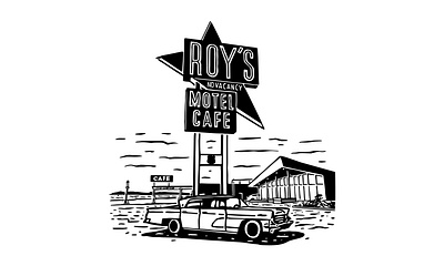 Roy's Motel Cafe Hand Drawn Work black and white branding cafe car classic design graphic design hand drawn hand drawn illustration hand drawn vector illustration motel vector vintage vintage brand vintage design vintage hand drawn vintage illustration vintage style