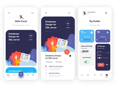 SQL Learning App – Modern Course UI Design branding cleandesign design dribbbleshots educationapp figmadesign graphic design illustration learningapp logo mobileappdesign mobileui productdesign sqlcourse ui uidesign uxdesign vector