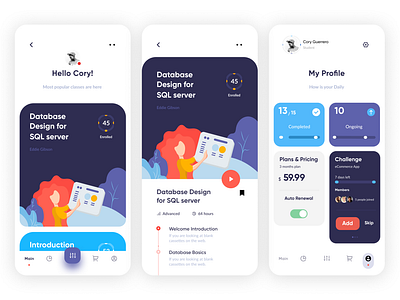 SQL Learning App – Modern Course UI Design branding cleandesign design dribbbleshots educationapp figmadesign graphic design illustration learningapp logo mobileappdesign mobileui productdesign sqlcourse ui uidesign uxdesign vector