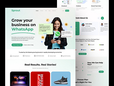 Sprout – WhatsApp Business Growth Platform Landing Page landing page design mobile app design ui uiux webapp website design