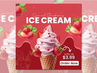 Strawberry Ice Cream Promo 🍓 | Social Media Ad Design brand brand design branding creative creative ad creative advertisement creative design design dribbble shot graphic design promo promo design social media social media ad social media design ui