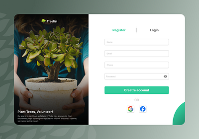 Treelisi - Sign up Page Design branding figma formdesign graphic design login loginpage signup signup design signuppage signuppagedesign ui uiux ux webdesign website website design
