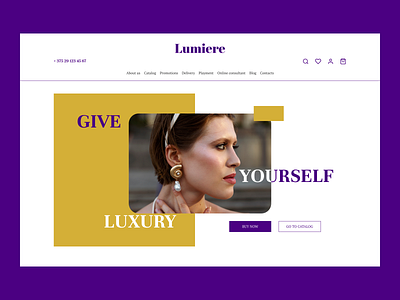 Main screen "Lumiere" aestheticdesign designforbusiness dribbledaily figmadesign geometricdesign jewelry jewelrydesign jewelrystore luxurywebdesign onlinestore purplepower shopdesign ui ux uxui yellowpop