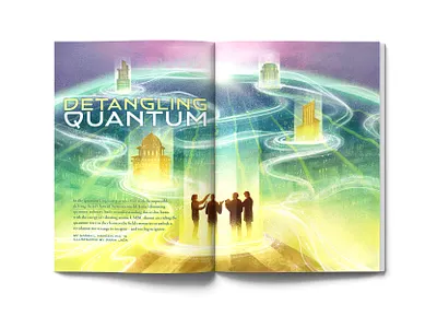 Editorial Illustration for UMBC Magazine: Detangling Quantum ai alumni article collaboration crypto editorial futuristic globe illustration light magazine magic maths physics quantum science team tech university