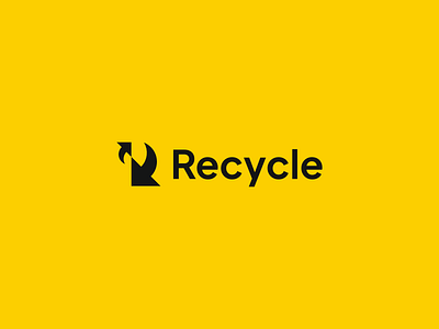 Recycle logo design arrow arrows black yellow brand branding design graphic design logo logo design logotype r lettermark r monogram recycle recycling