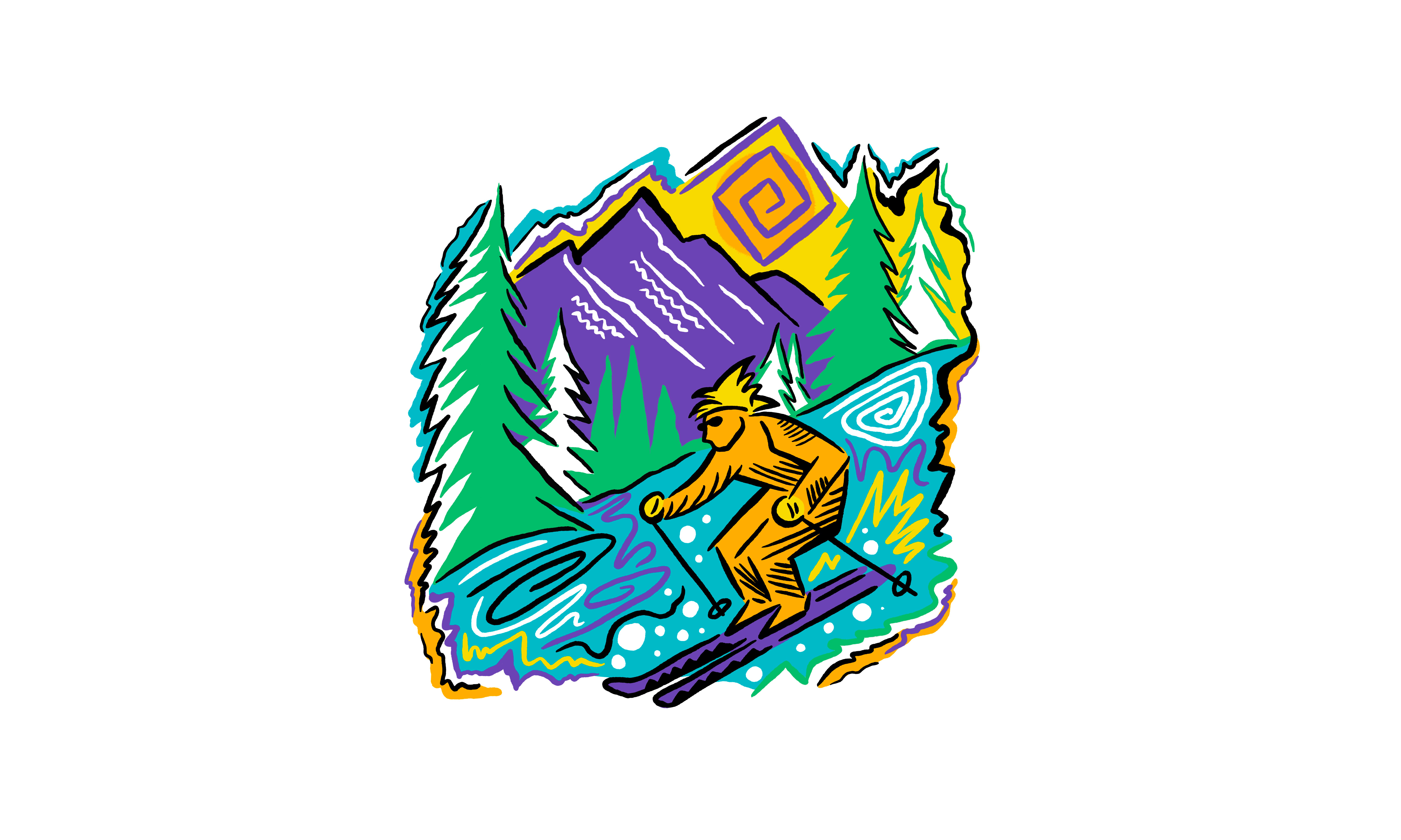 Ski T-shirt Design - 90's Coffehouse Art 1990s 90s bold coffeehouse colorful design edgy graphic t shirt graphic tee illustration linework merch mountain pop art retro ski style t shirt tshirt vintage