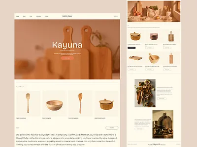 Kayuna — Natural Kitchenware Website Design blur earth ecommercedesign kitchenware landingpage minimal minimaldesign orange productpage shop store ui web website wood