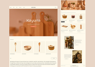 Kayuna — Natural Kitchenware Website Design blur earth ecommercedesign kitchenware landingpage minimal minimaldesign orange productpage shop store ui web website wood
