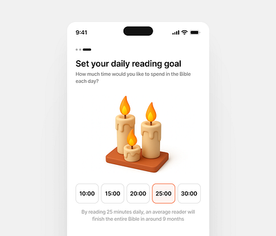 Onboarding 3/3: Daily Reading Goal bible clean daily ebook goal mobile onboarding reading simple white