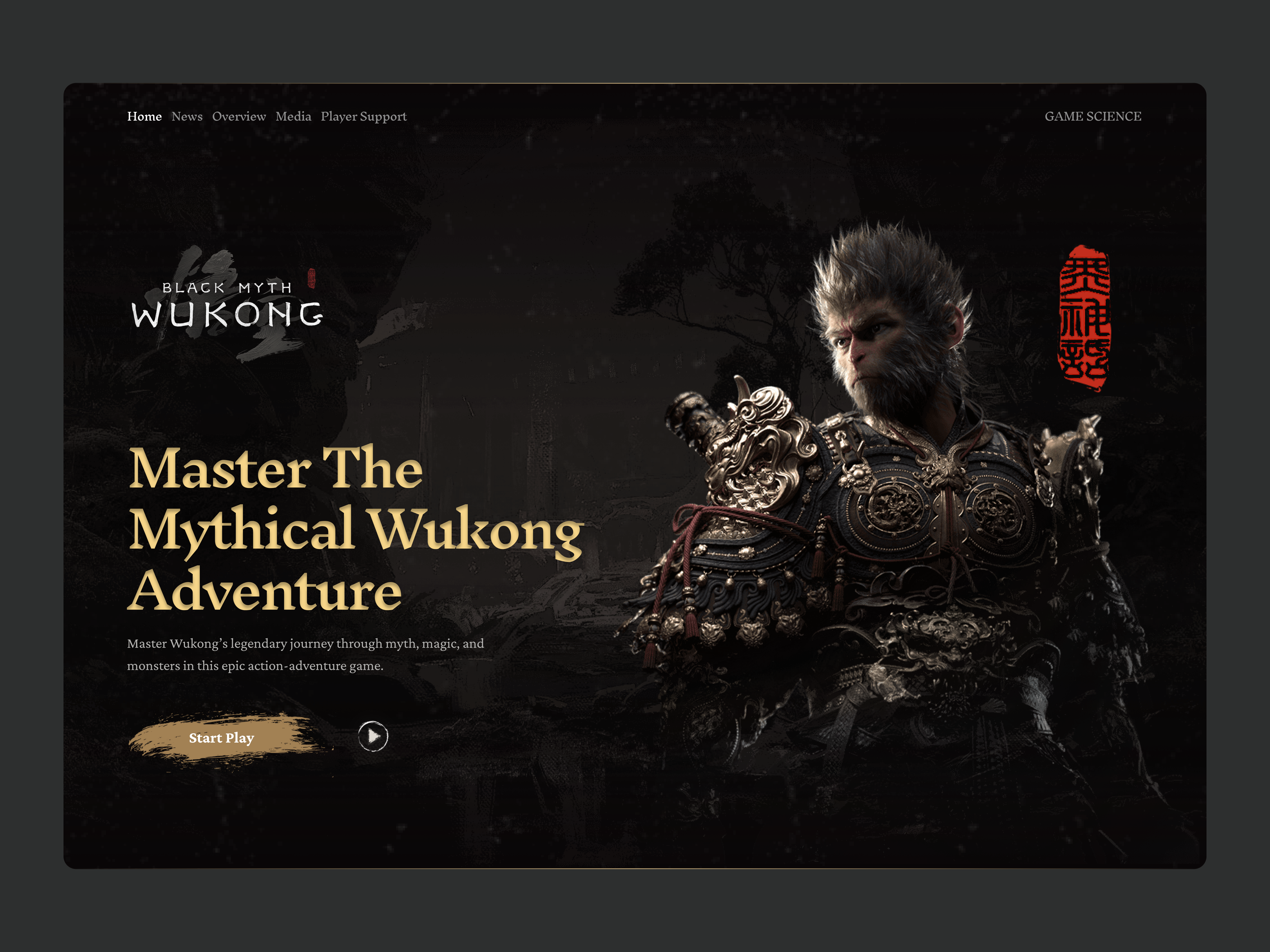 Black Myth Wukong - Game Website Redesign company profile corporate design game app game design game ui game website gaming landing page gaming platform gaming startup illustration landing page ui ui design web design website design
