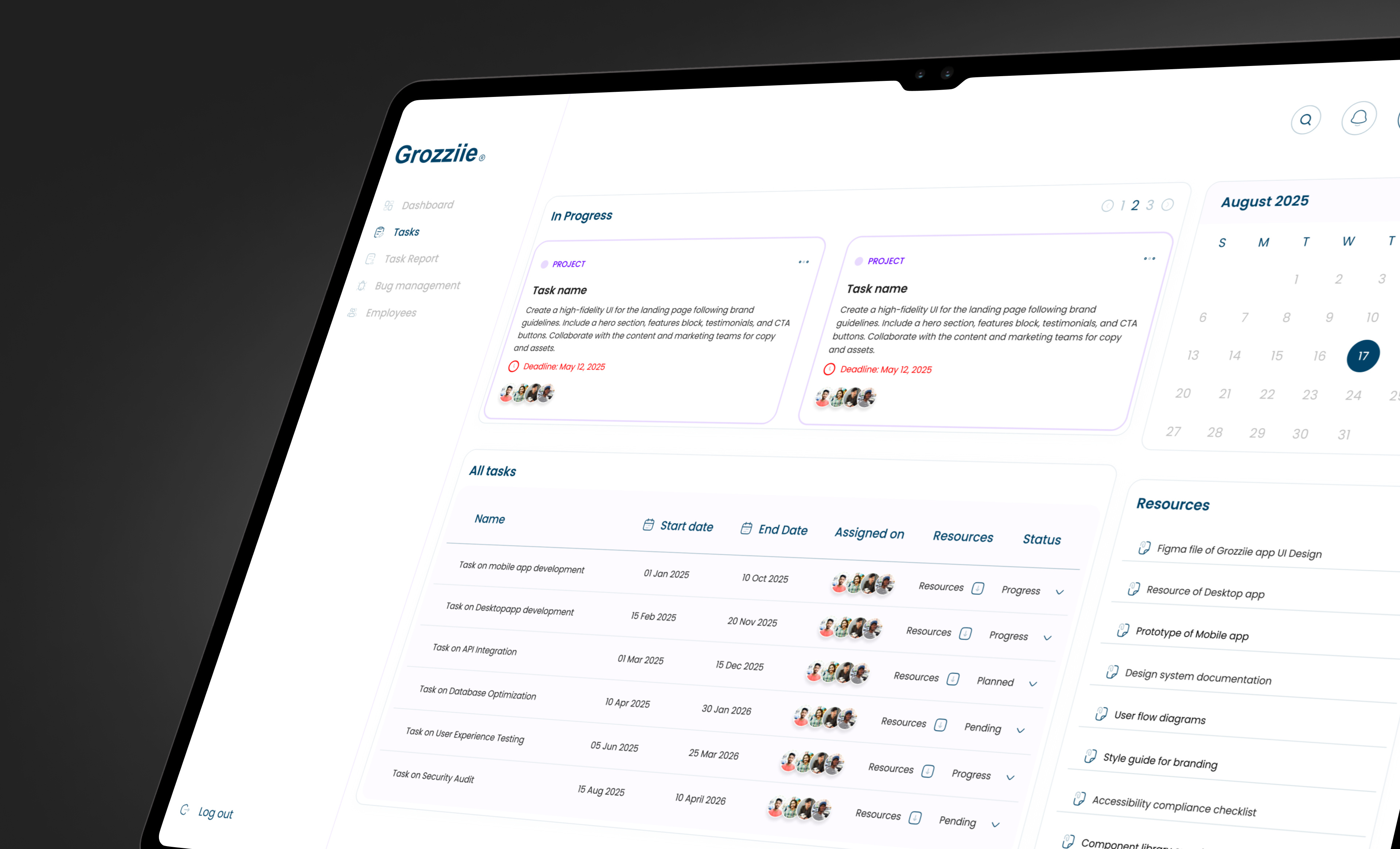 Grozziie Task Management dashboard creative mdgrpias minimal design product design saas saasapp saasdesign taskmanagement taskmanagementdashboard teammanagement ui uidesign uiux user experience design user interface uxdesign