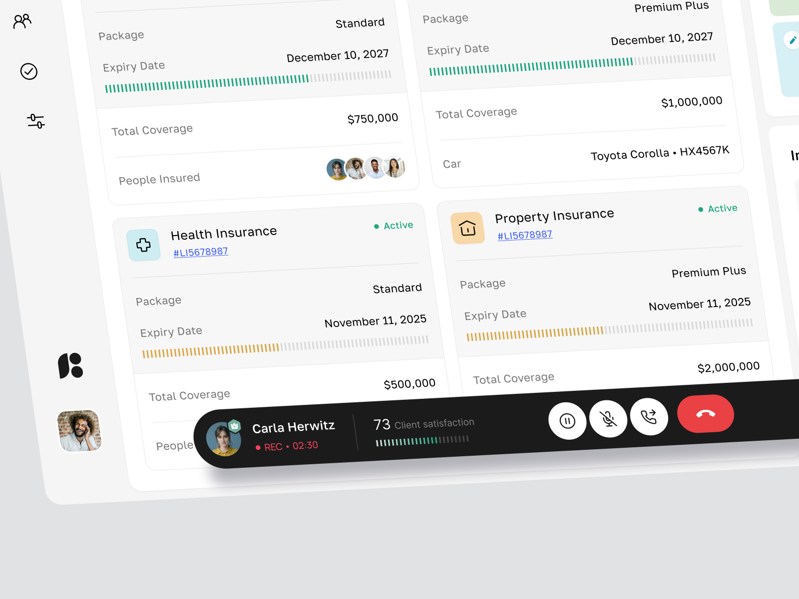 CoverFlow - Call Widget app app design call customer dashboard floating insurance record ui ux web app web design widget