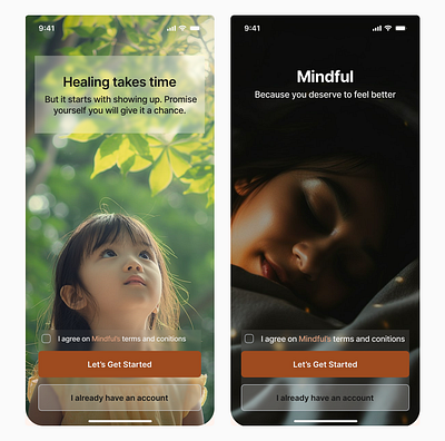 Mindful Onboarding – Emotional UX for Mental Health Apps brown ui freelance healing mental health mobile app product design ui ux