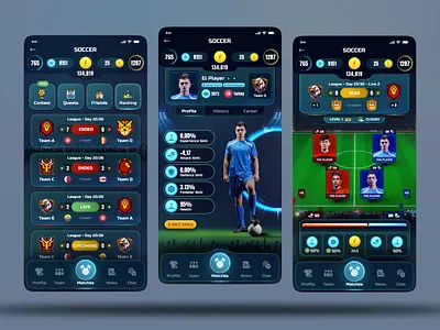 Mobile Game UI Design for Soccer App 2d 3d design football game design mobile mobile app mobile game mobile ui soccer sports ui