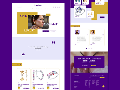 Main page "Lumiere" aestheticdesign designforbusiness figmadesign jewelry jewelrydesign jewelrystore luxurywebdesign onlinestore purplepower shopdesign ui ux uxui yellowpop