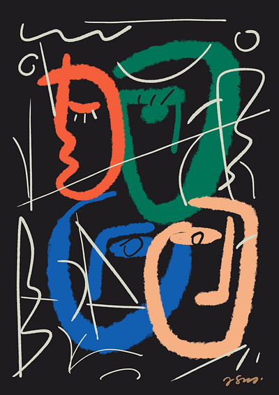 4 Faces abstract art artonwall brutal clean design expression illustration ink minimal minimalism modern painting print
