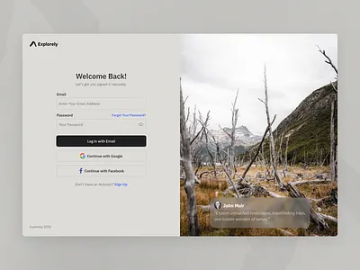 Explorely Login Page authentication branding clean design design landing page login minimal ui user experience user interface web desing webapp