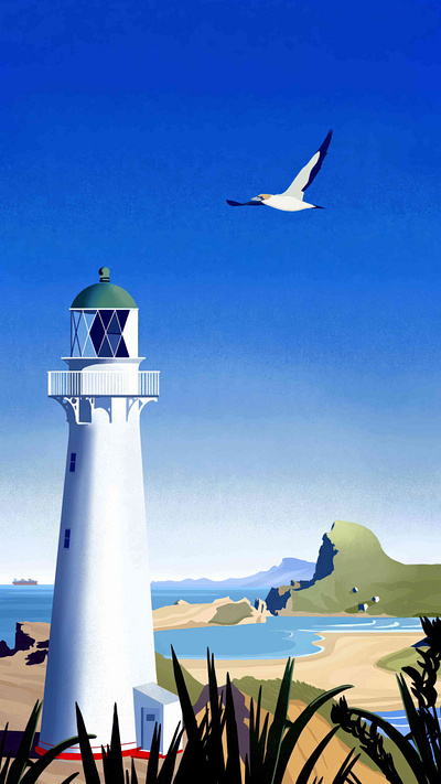 Lighthouse by the Sea beach branding fastion illustration landscape painting sea