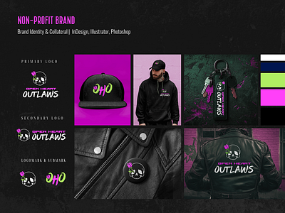 Non-Profit Brand Identity biker branding design edgy logo design motorcycle neon non profit outlaw skull visual identity