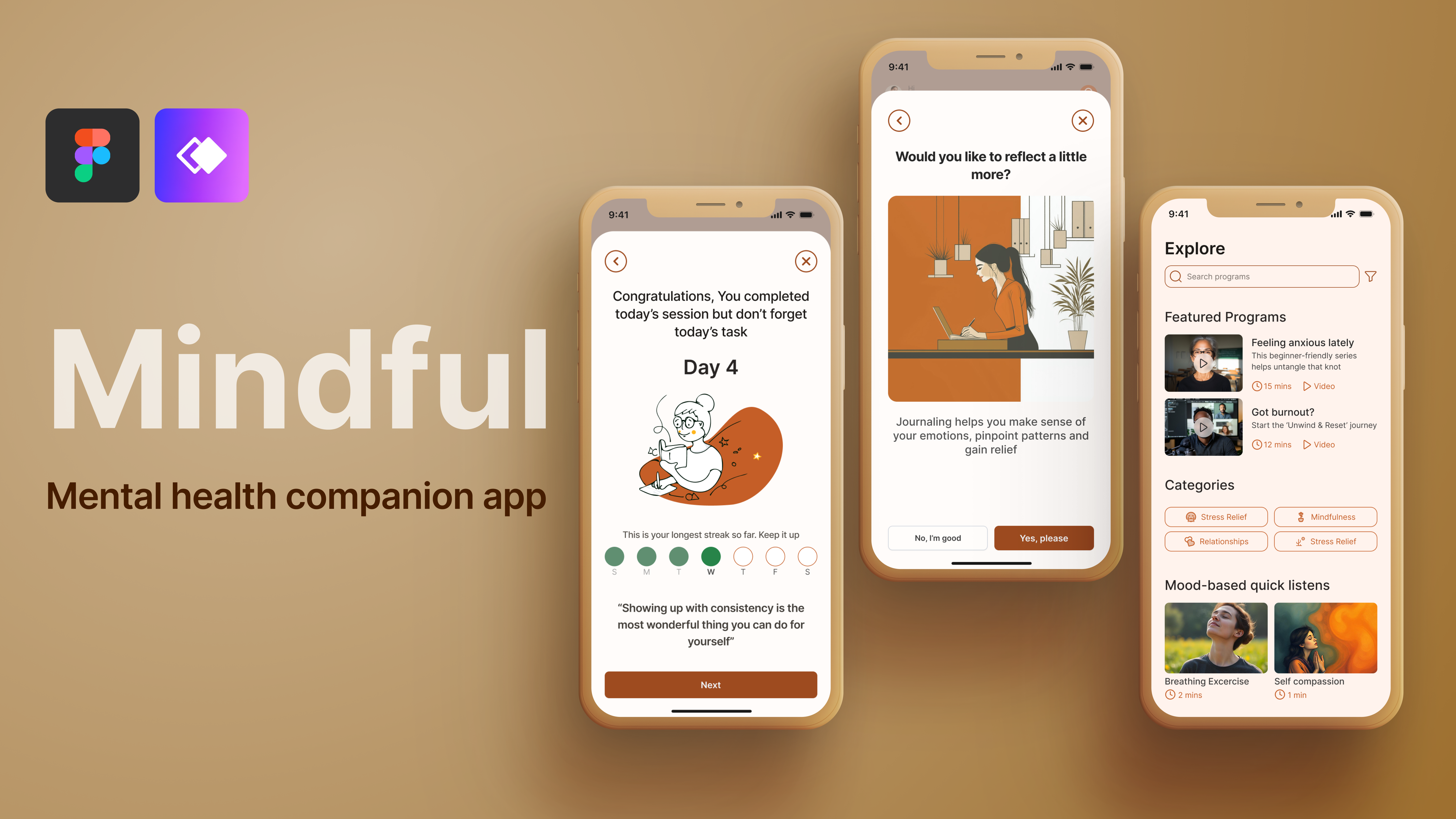 Mindful – Mental Health Companion App branding graphic design logo mental health mindful product design ui ux