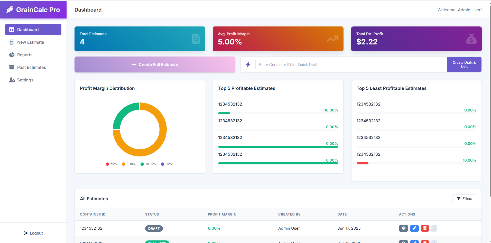 Admin UI for export import calculator admin dashboard branding graphic design landing page ui website website design