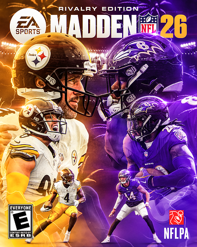 Madden NFL 26 Cover Concept (Rivalry Edition) aaron rodgers baltimore ravens derrick henry design dk metcalf football gfx graphic design kyle hamilton lamar jackson madden madden26 nfl pittsburgh steelers ravens sports design steelers tj watt