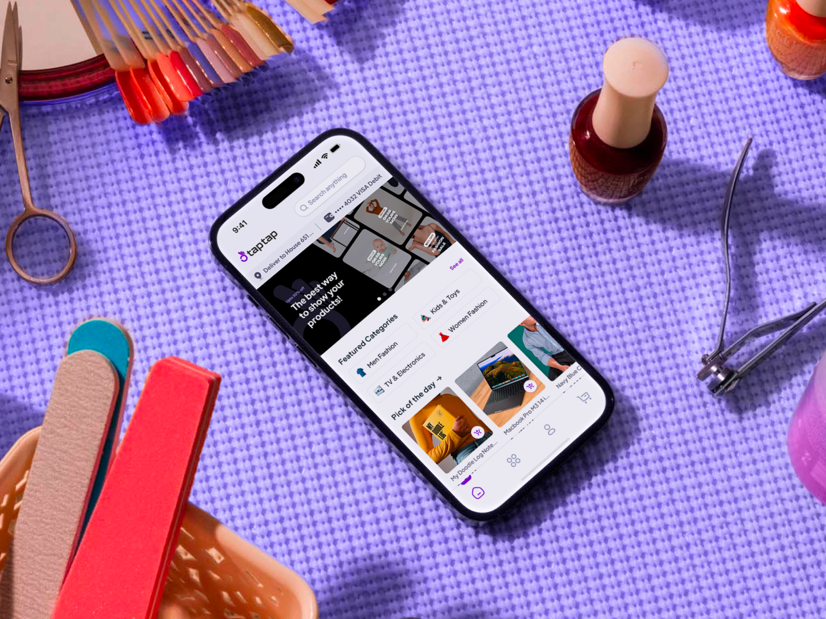 Taptap: Shopping Done Delightfully app branding checkout ecommerce fast fintech hiportfolio home mobile order payment products review screens shopping tap