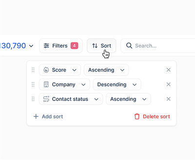 Sort popup menu lemlist