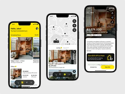 Real Estate App app cards home house interaction interface map mobile real estate search ui uiux ux