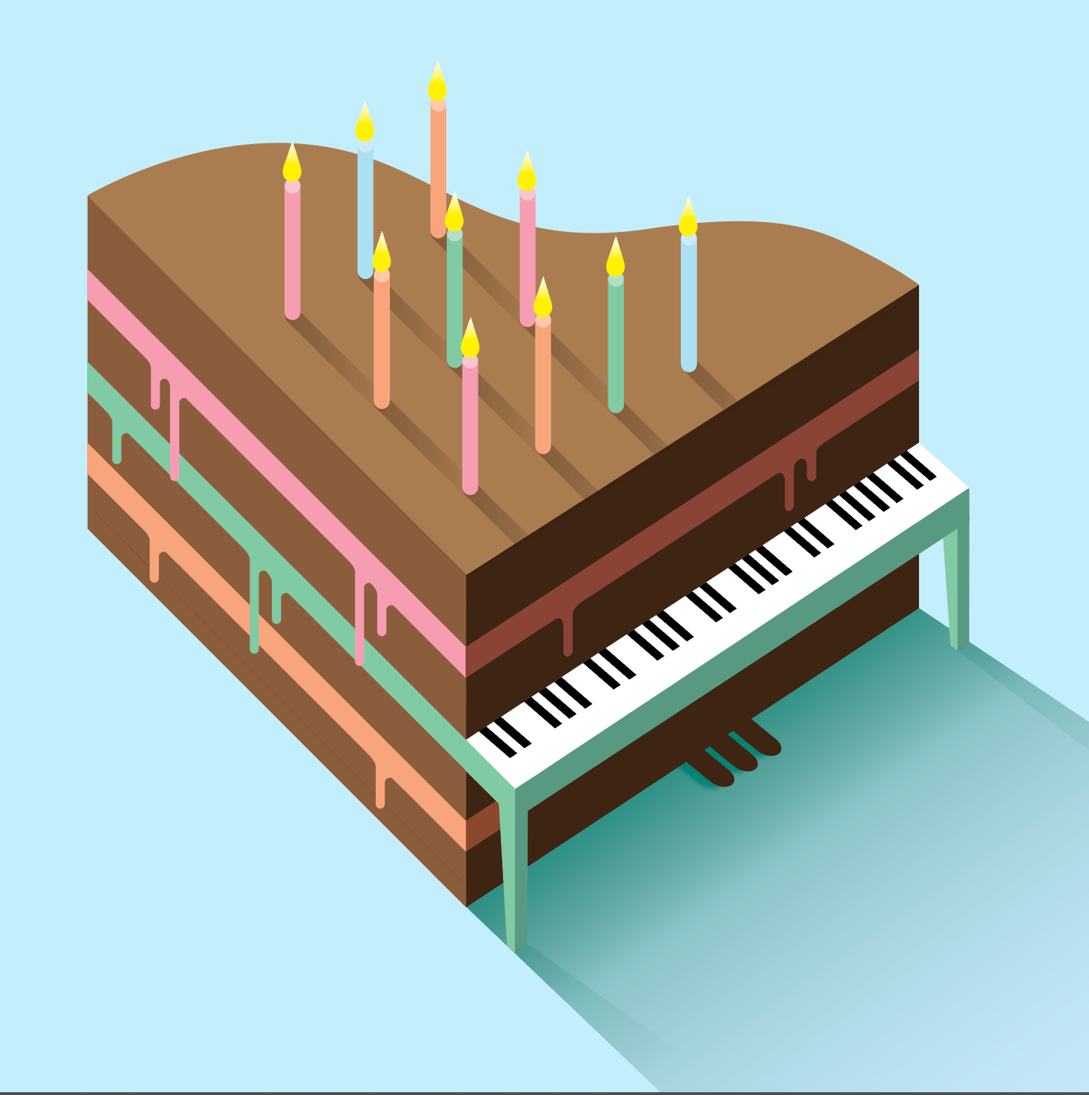 Having your cake, and playing it too. 3d cake classical concert illustration isometric piano poster
