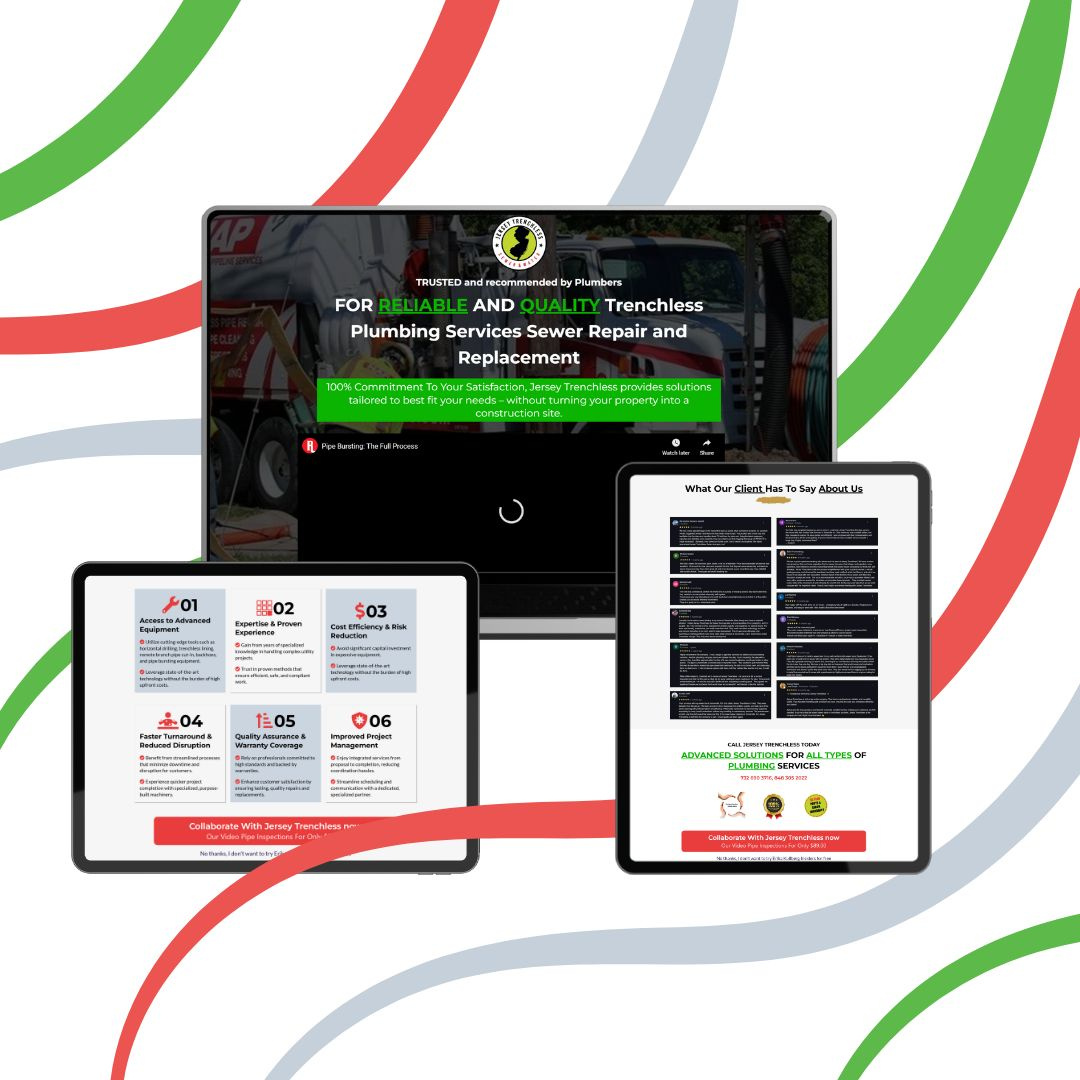 Jersey Trenchless Plumbin Service Website on Gohighlevel automations branding canva captivatingdesign design ghl gohighlevel gohighlevel funnel gohighlevel landing page highconversion illustration jersey trenchless kajabi landing page plumbing agency plumbing company plumbing service sales funnel ui website design