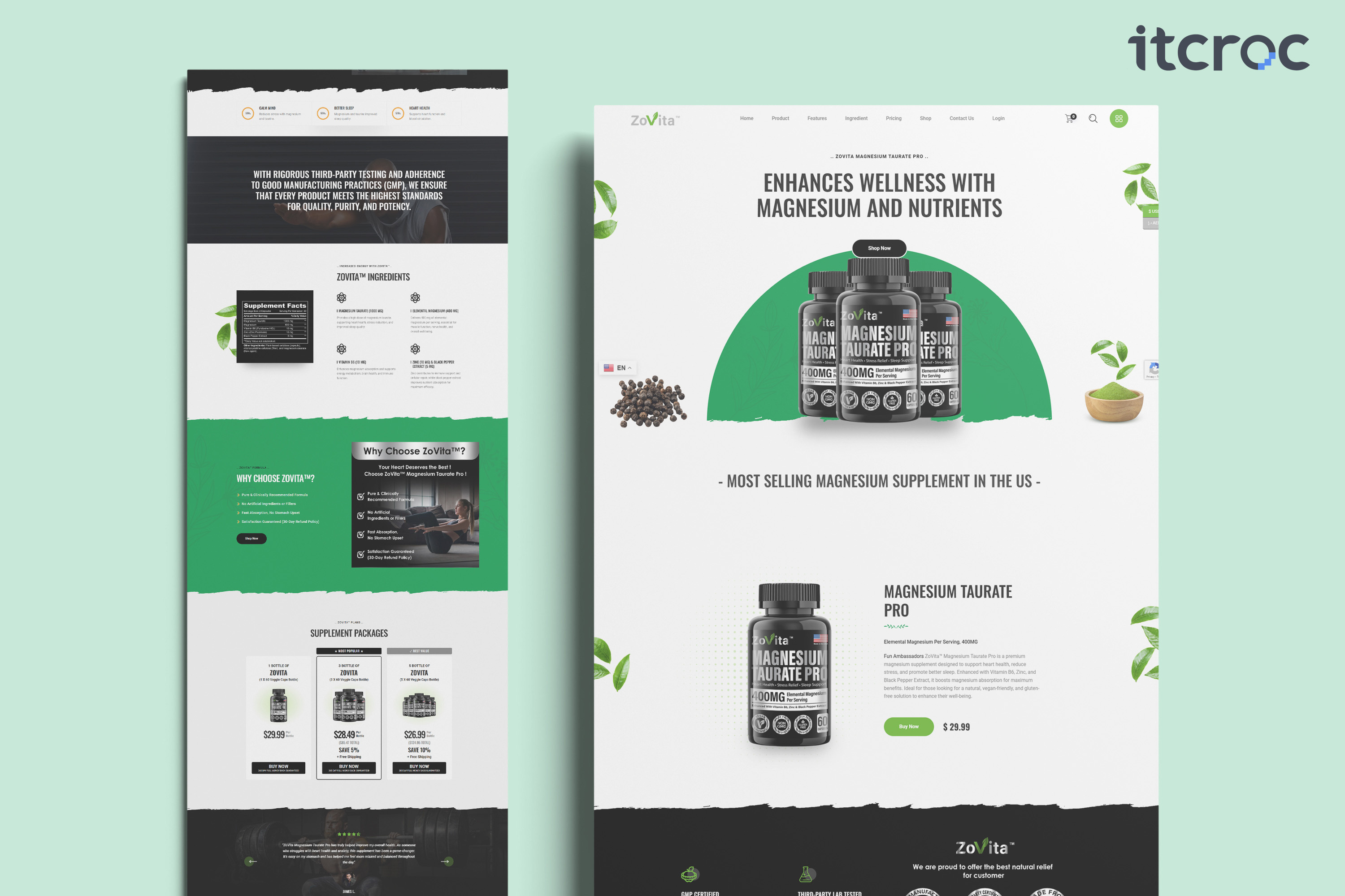 Case Study: ZoVita - Magnesium Supplements Website ecommerce freelancewebdeveloper itcroc ui website woocommerce wordpress