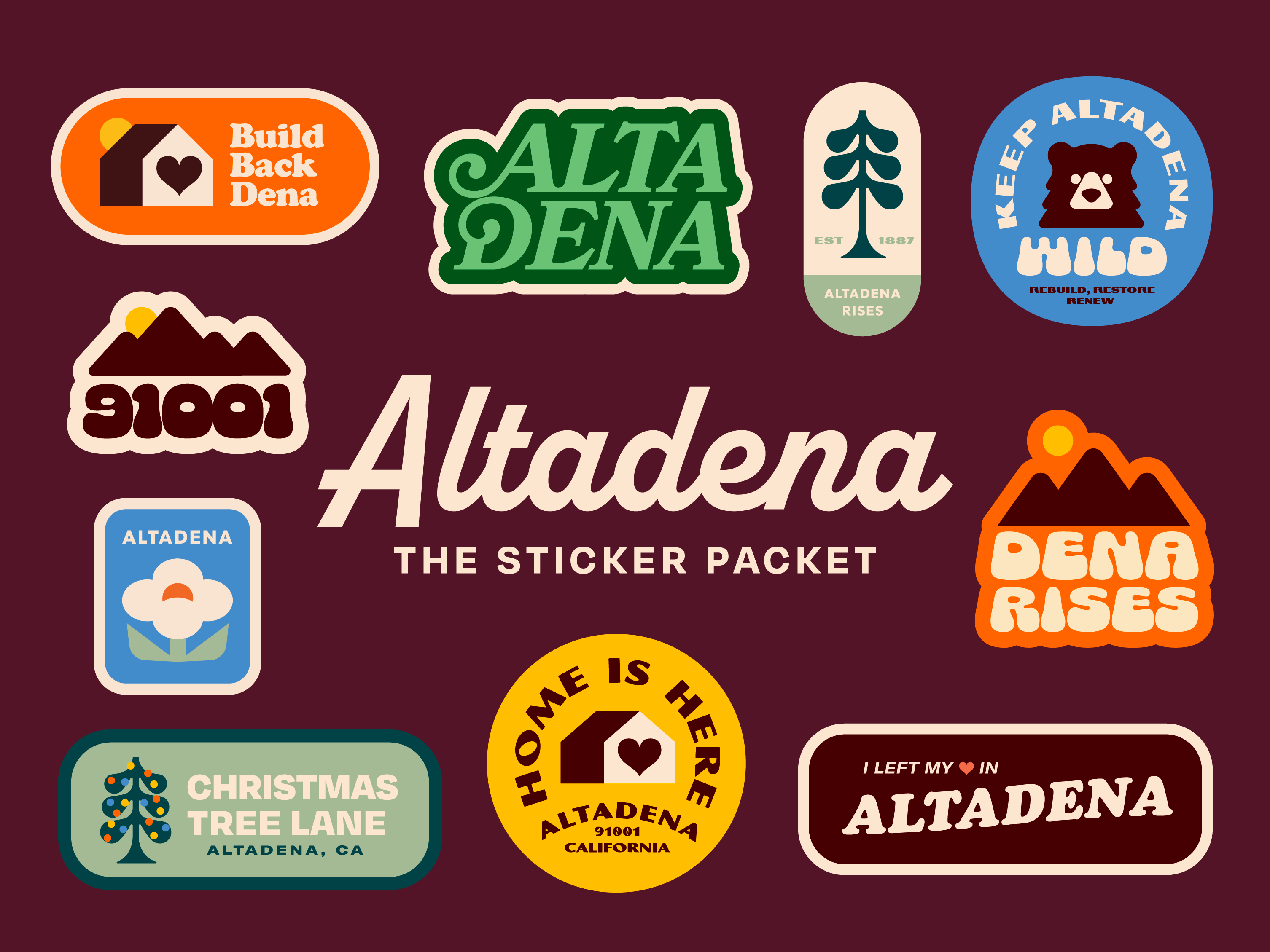 Example of Altadena Stickers 🌲🐻🌻