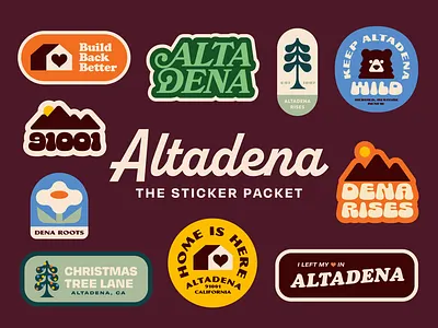 Altadena Stickers 🌲🐻🌻 altadena branding eaton fire home los angeles nature outdoors pasadena retro stickers typography