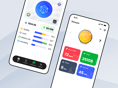 Rehealth Mobile App V1 app bento card cypto exercise health mobile nft ui wallet watch wearable 应用设计 移动端
