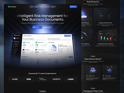 Anarisk - SaaS Document Risk Management Landing Page ai ai scanning analysis audit automation business documents compliance tracking data security detection document analysis documents enterprise software intelligent automation metrics mitigation risk dashboard risk detection scanning security smart compliance