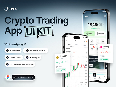 Odie - Crypto Trading App UI Kit bank banking bitcoin btc candles coin crypto deposito emurastudio finance financial graphic design market mobile app money pocket trade trading transfer wallet
