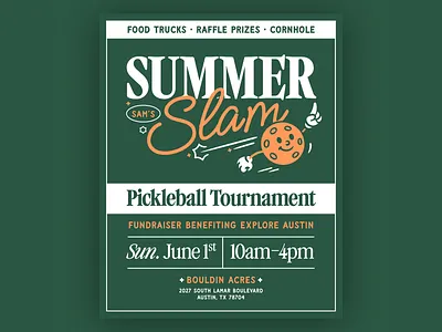 Sam's Summer Slam austin charity event fundraiser instagram mascot pickleball shirt