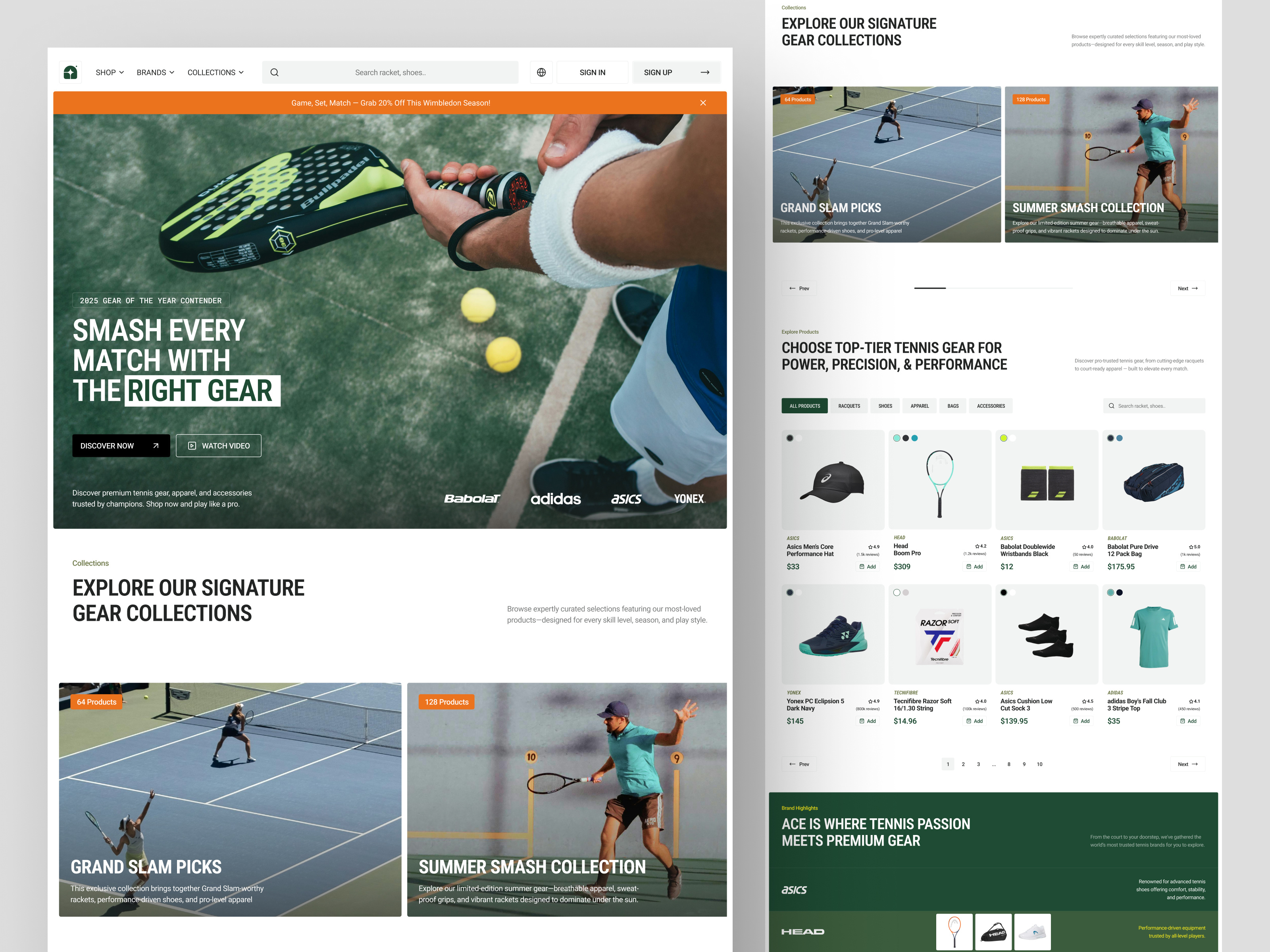 Ace - Tennis Gear Ecommerce brand branding buy clean design e commerce ecommerce hero landing page modern padel racket racquests racquet shoes tennis ui ux web design