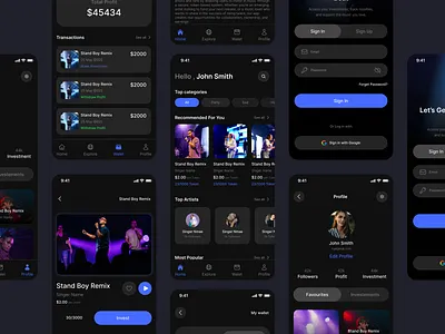 Music Investment App UI Design app investmentapp mobileui musicapp ui uiux ux