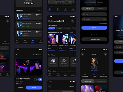 Music Investment App UI Design app investmentapp mobileui musicapp ui uiux ux