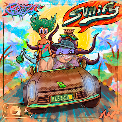 "Sunify" album art branding car cartoon color pencil comic cover design draw dream fun graffiti hiphop illustration manga muisc road typography water ink